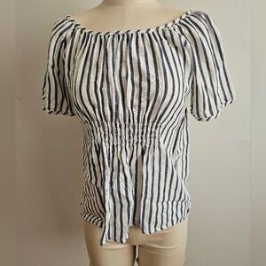 Striped Off-Shoulder Linen Blend Women's Top